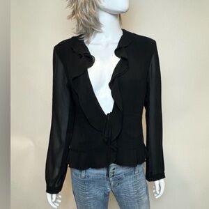 Chic French Black Ruffle Blouse